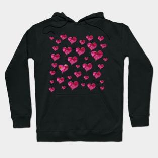 Hearts in pink petals on a black background to celebrate LOVE Hoodie